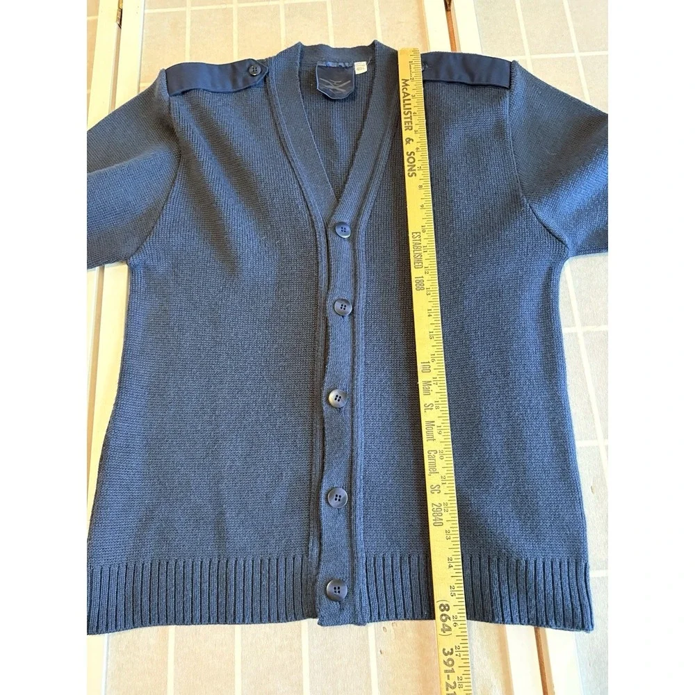 US Air Force Mens 40L (Large) Cardigan Wool Blend Elbow Patch Grandpa Sweater - Picture 3 of 6